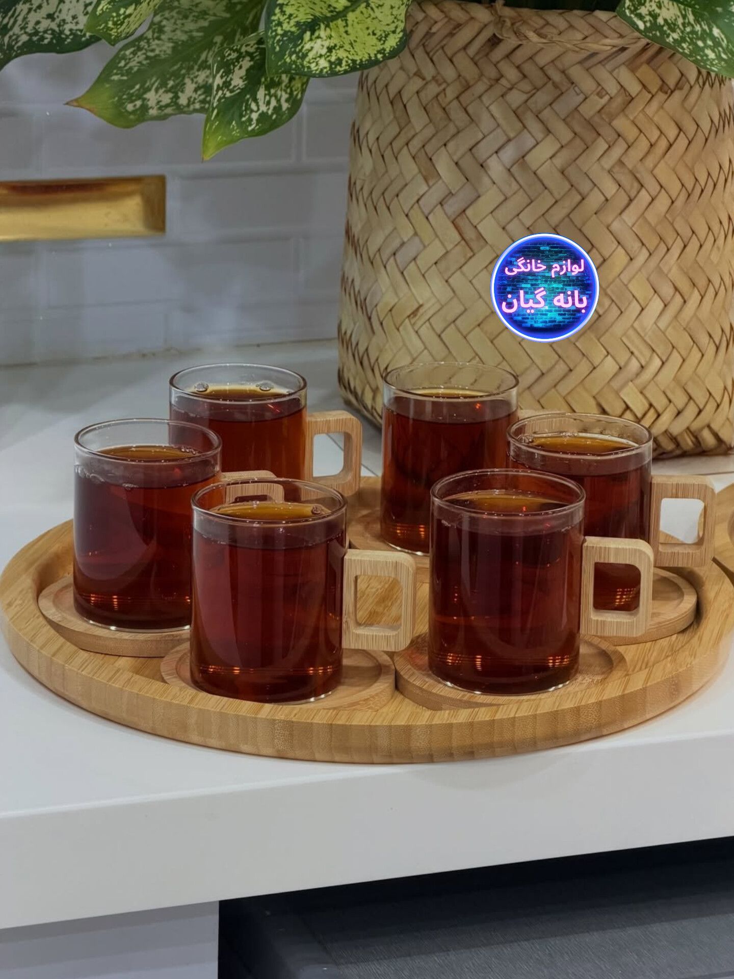 استکان 6 تایی پیرکس دسته بامبو دایره 220 میل  l  اصل ( شرکتی )