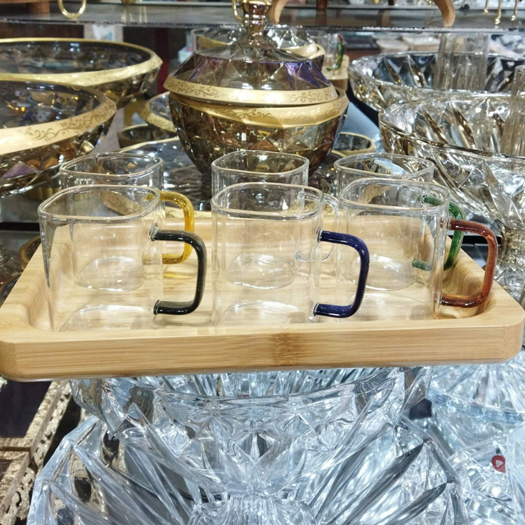 استکان پیرکس مربع دسته رنگی